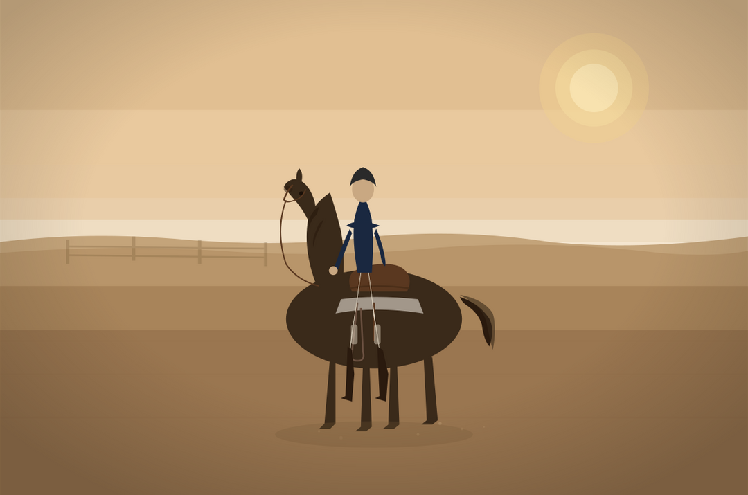 Illustration of a rider on horseback in the desert