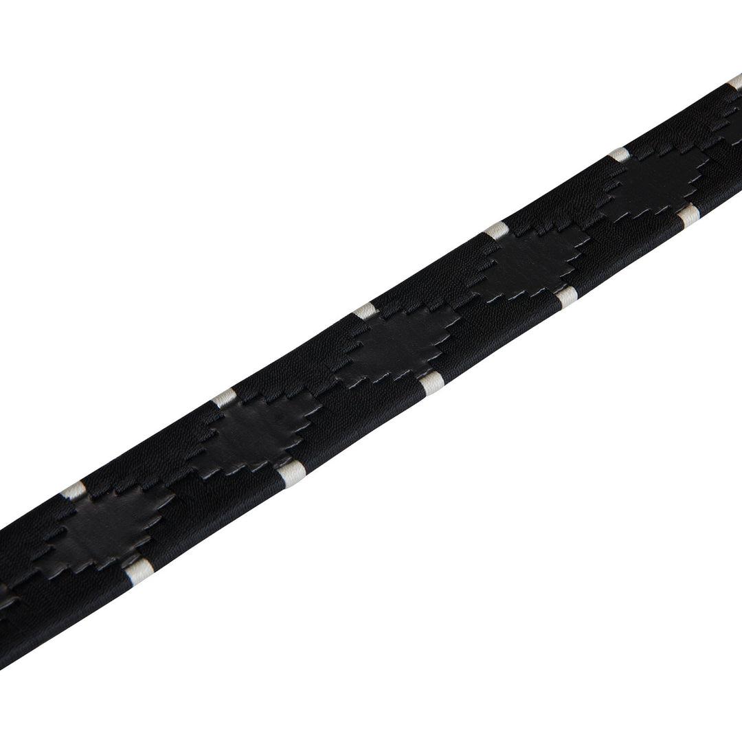 Leather Belt With Black And White Embroidery
