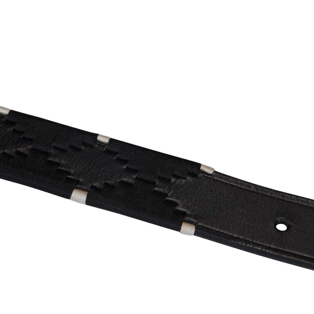 Leather Belt With Black And White Embroidery
