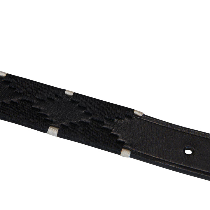 Leather Belt With Black And White Embroidery