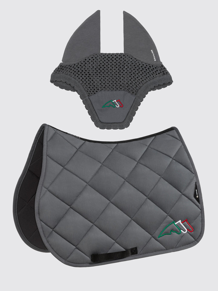 Eqtricolore - Rombo Saddlepad And Ear Net Kit With Italian Flag Colored Logo