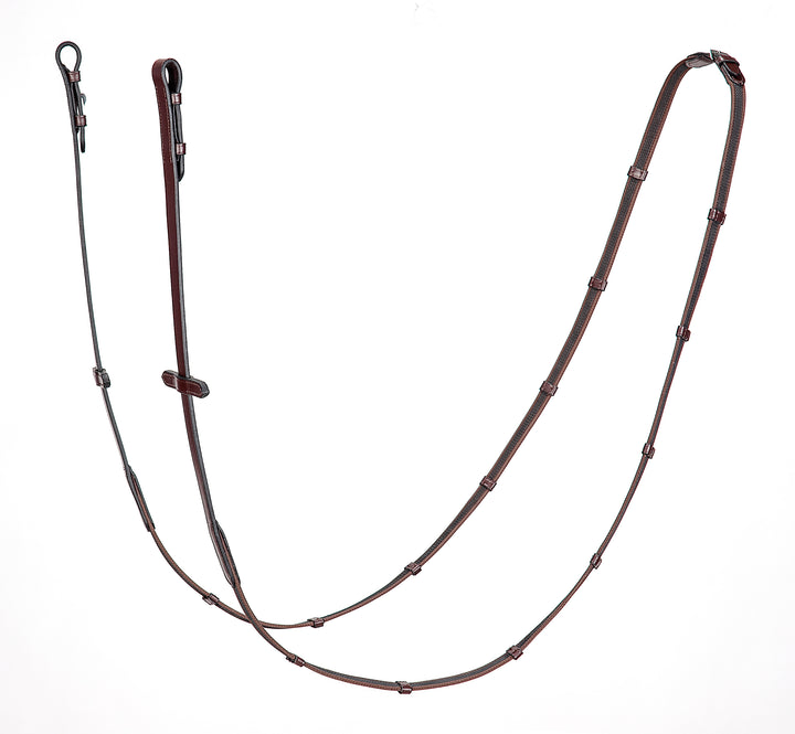 Leather Continental Antislip Reins With 7 Leather Stops And Martingale Stopper
