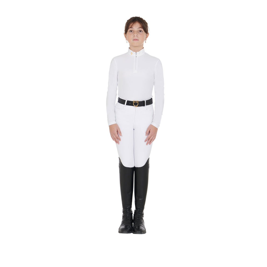 Girl's slim fit polo shirt in technical fleece fabric