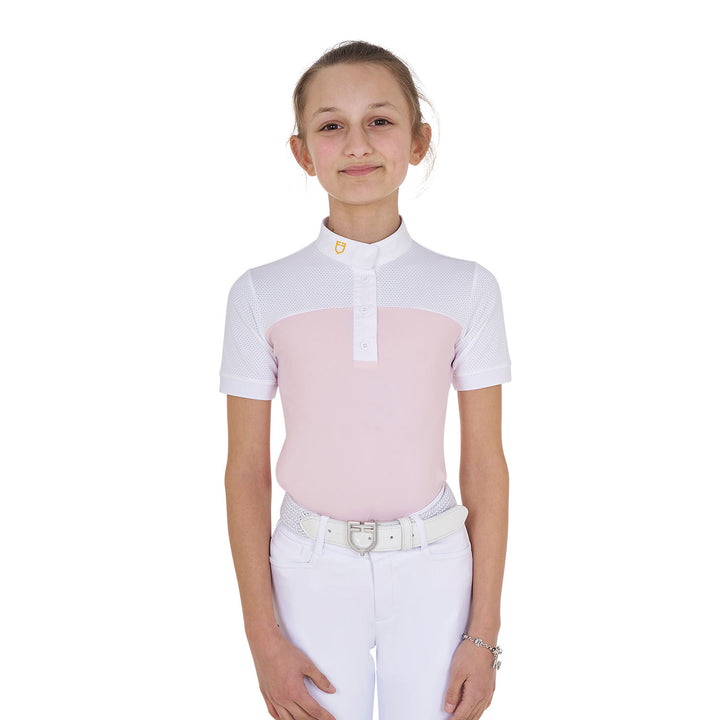 Girls' slim fit competition polo shirt with perforated fabric