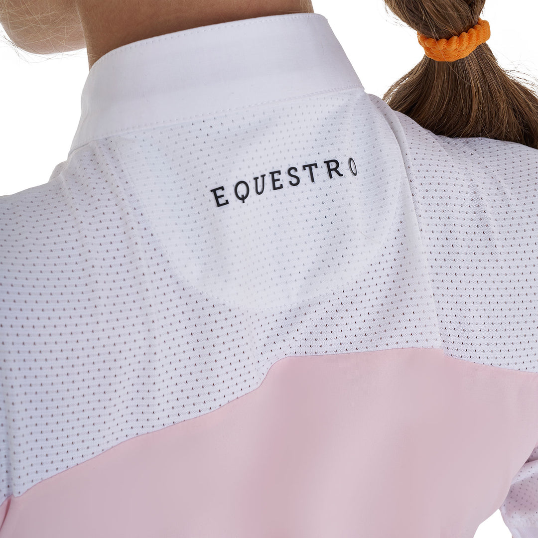 Girls' slim fit competition polo shirt with perforated fabric