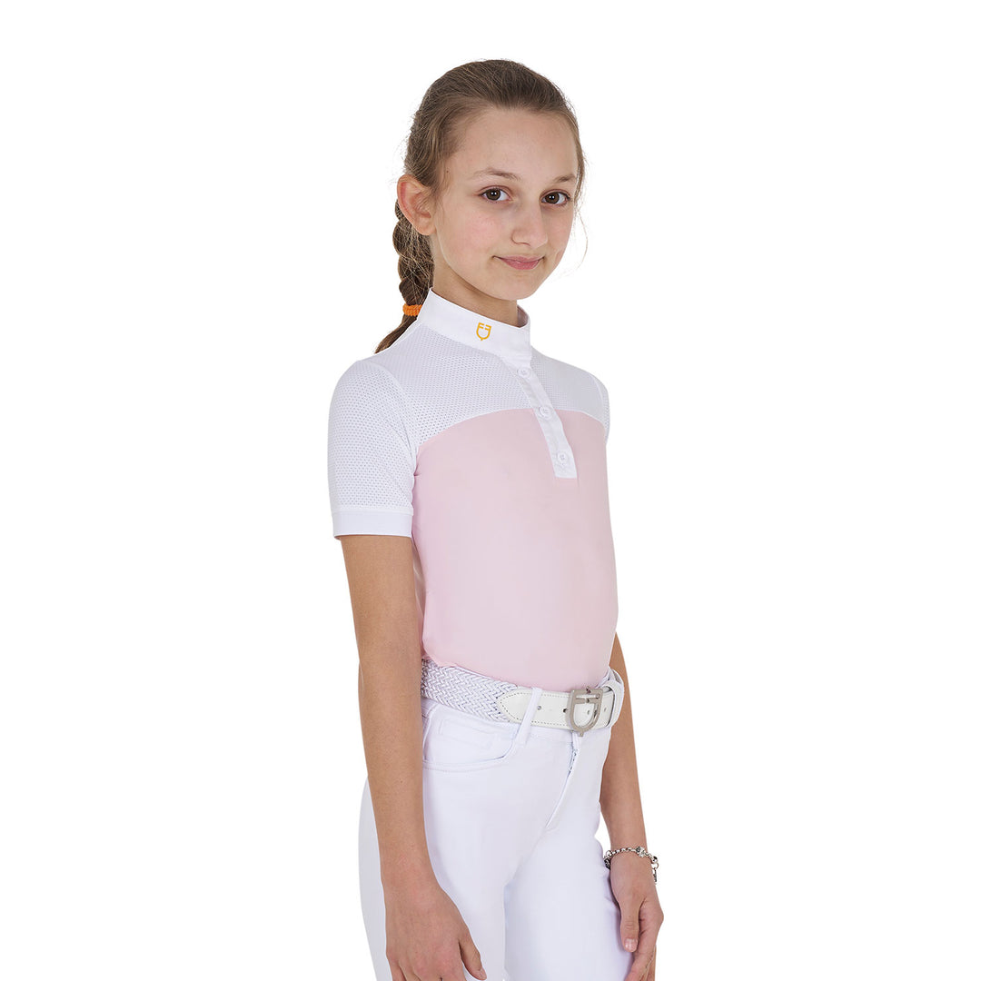 Girls' slim fit competition polo shirt with perforated fabric