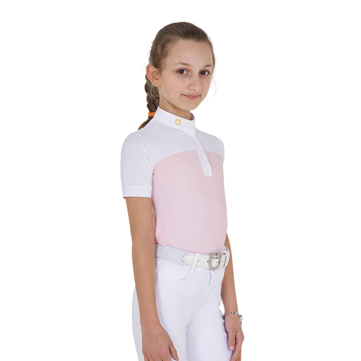 Girls' slim fit competition polo shirt with perforated fabric