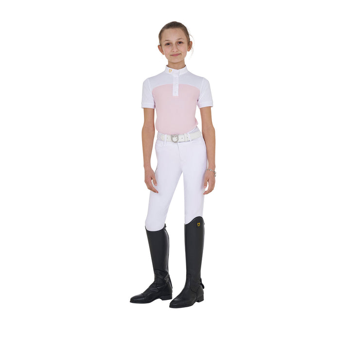 Girls' slim fit competition polo shirt with perforated fabric
