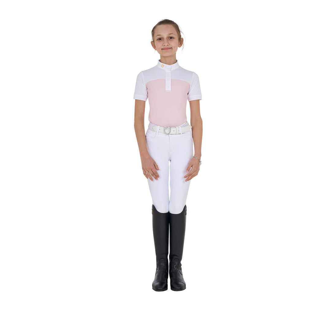 Girls' slim fit competition polo shirt with perforated fabric
