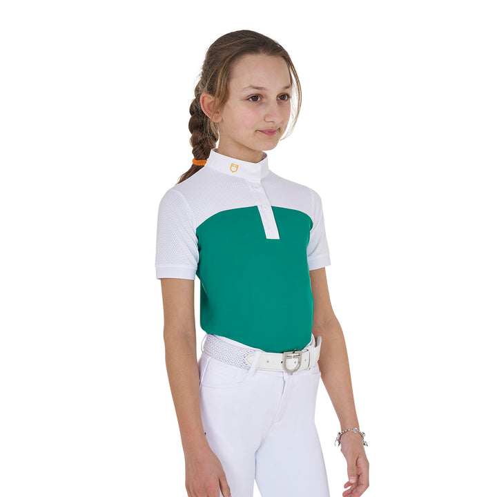 Girls' slim fit competition polo shirt with perforated fabric
