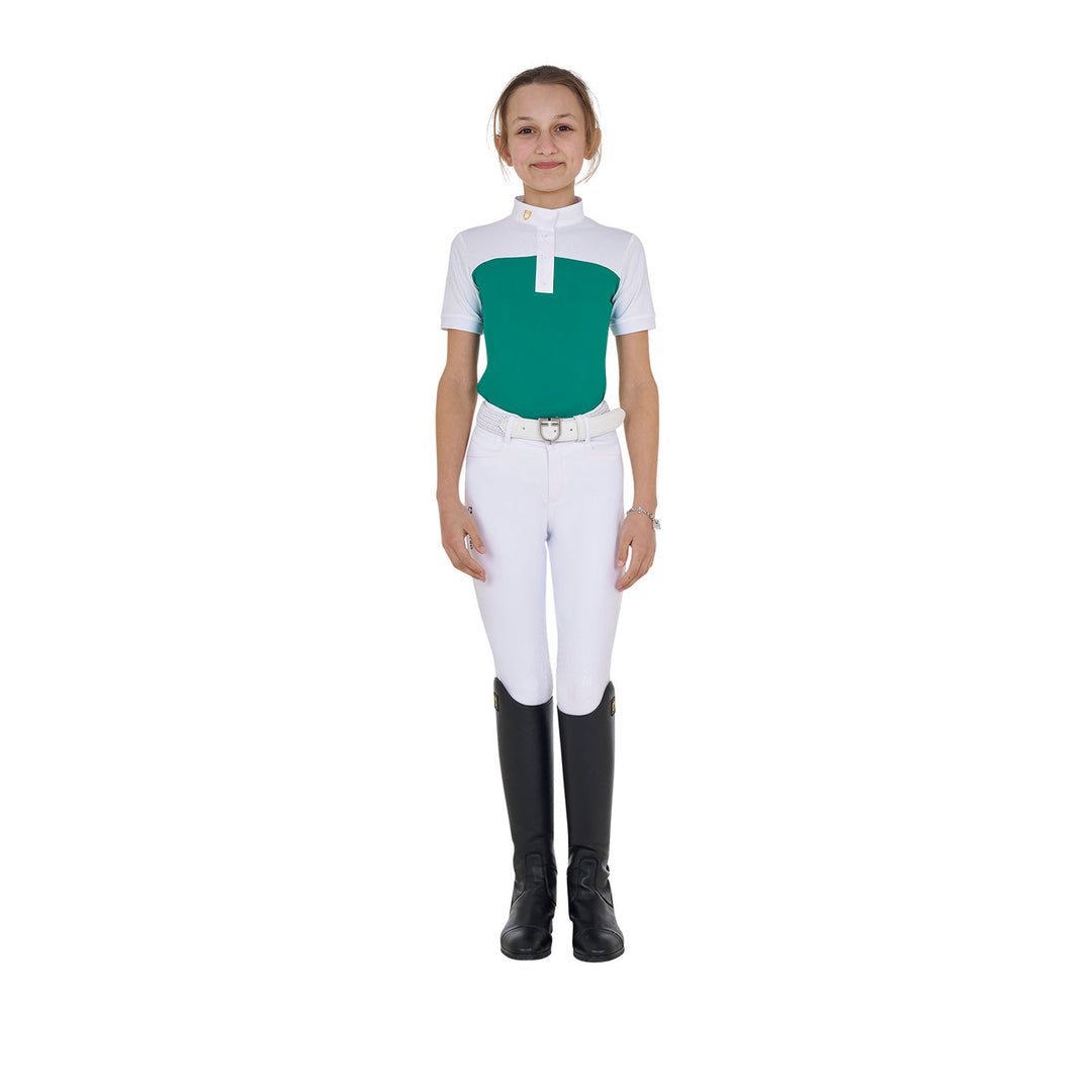 Girls' slim fit competition polo shirt with perforated fabric