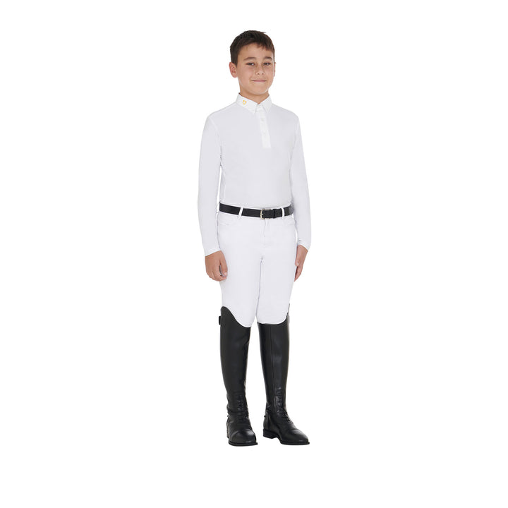 Boy's long-sleeved polo shirt in technical fleece fabric