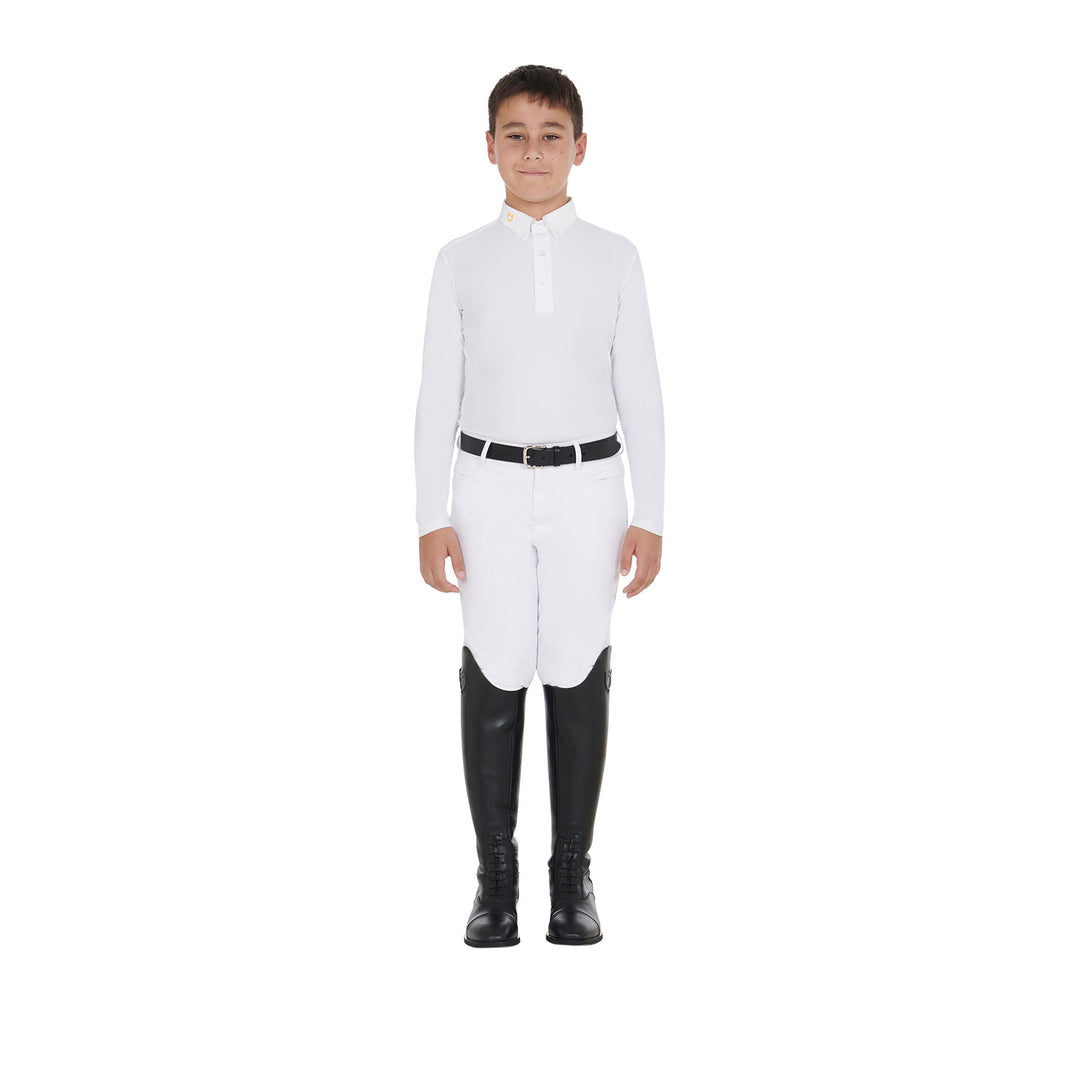 Boy's long-sleeved polo shirt in technical fleece fabric