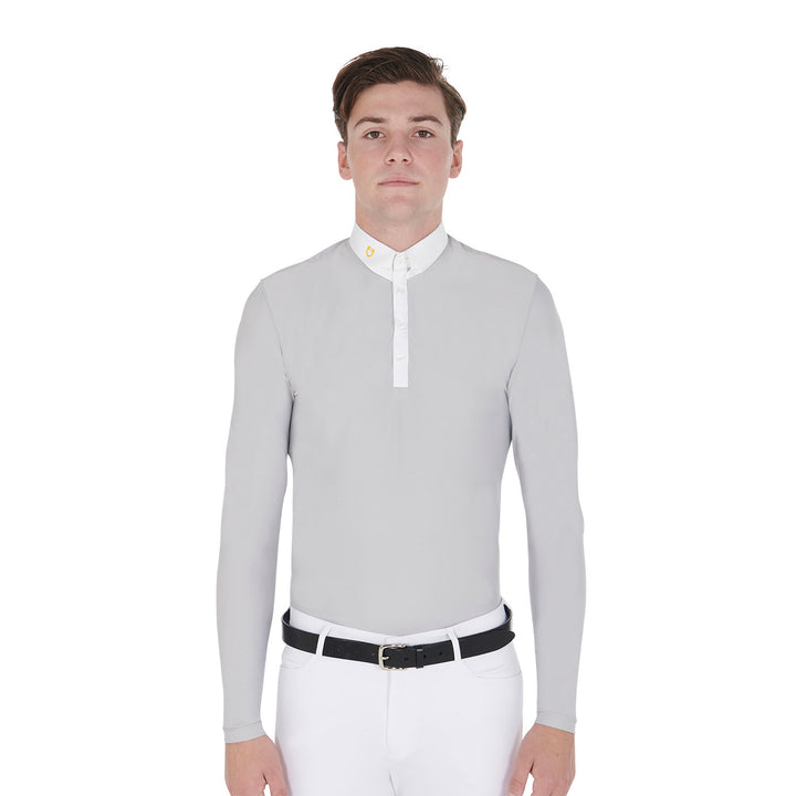 Men's long-sleeved polo shirt in technical fleece fabric