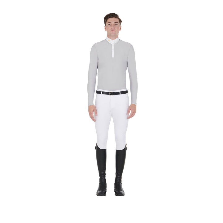 Men's long-sleeved polo shirt in technical fleece fabric
