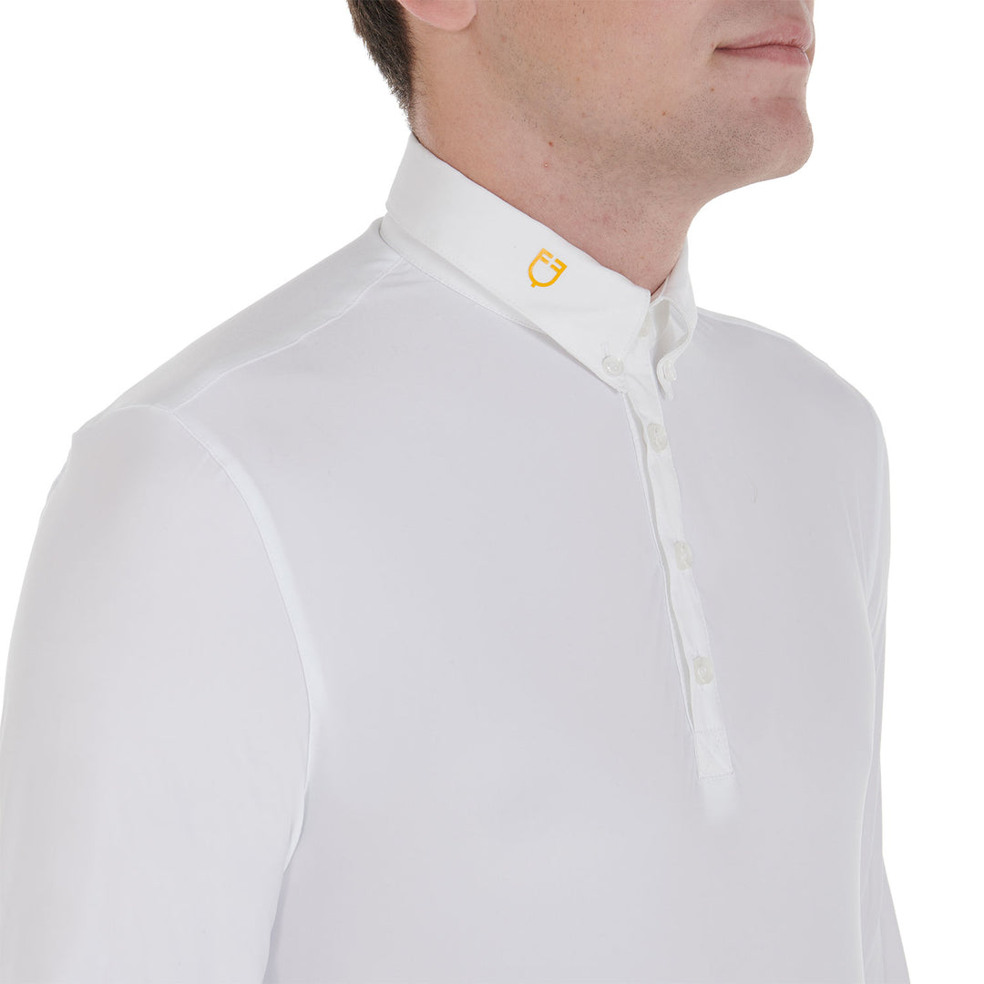 Men's long-sleeved polo shirt in technical fleece fabric