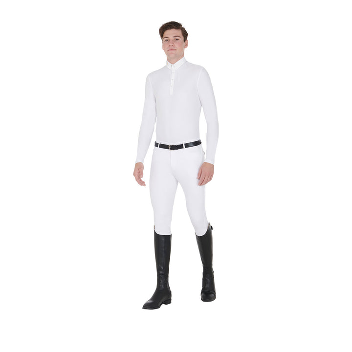 Men's long-sleeved polo shirt in technical fleece fabric
