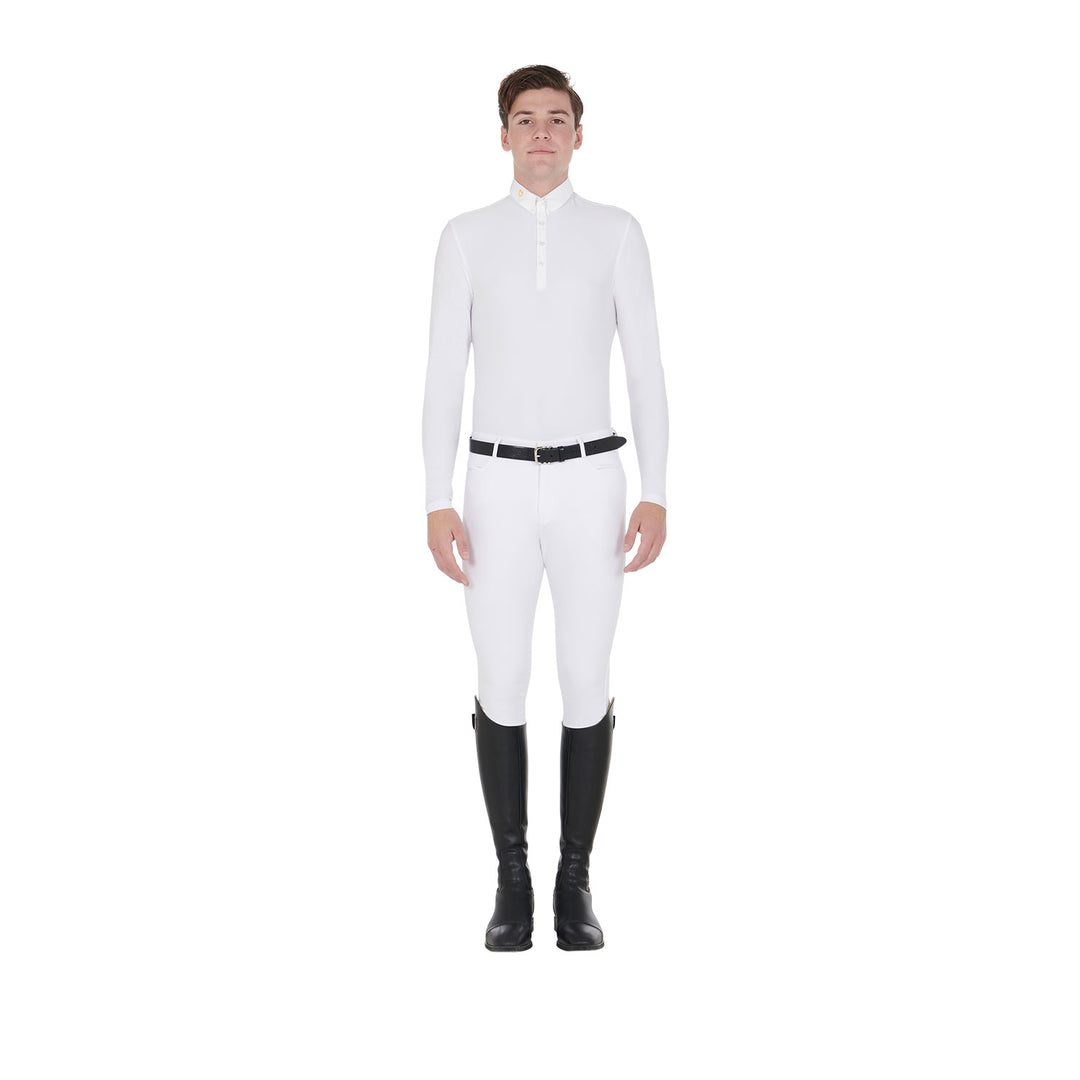 Men's long-sleeved polo shirt in technical fleece fabric