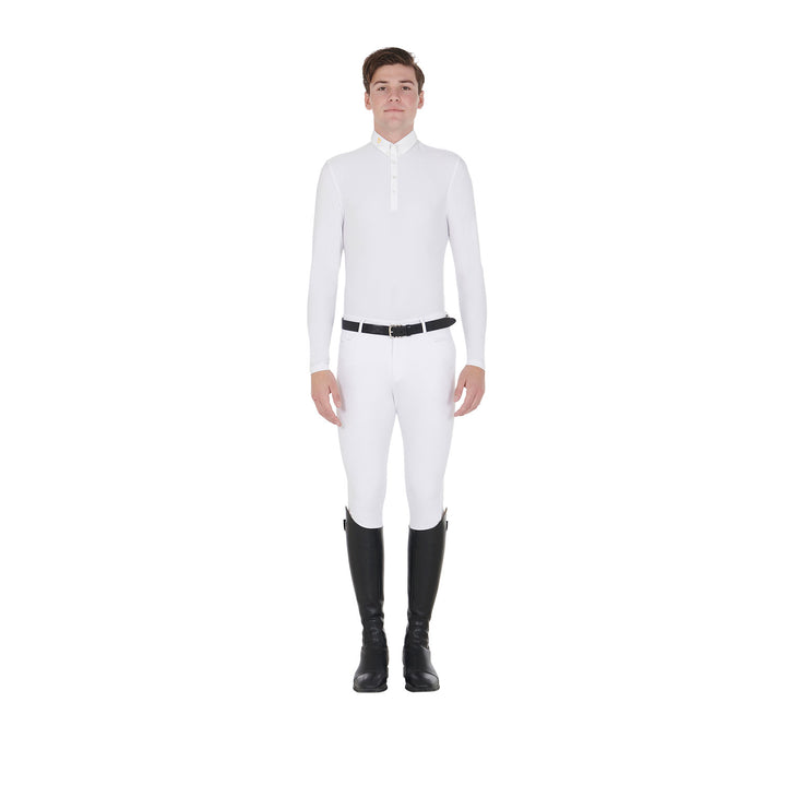 Men's long-sleeved polo shirt in technical fleece fabric