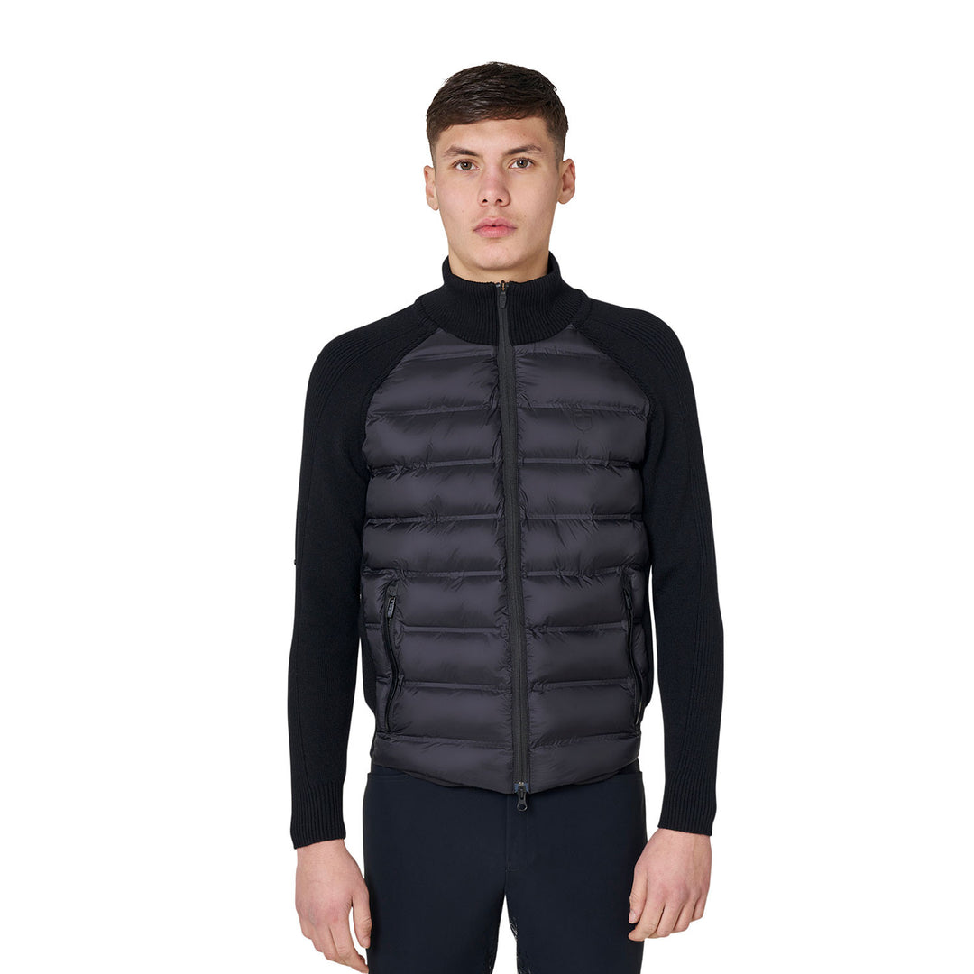 Men's Down Jacket With Knitted Sleeves - Black