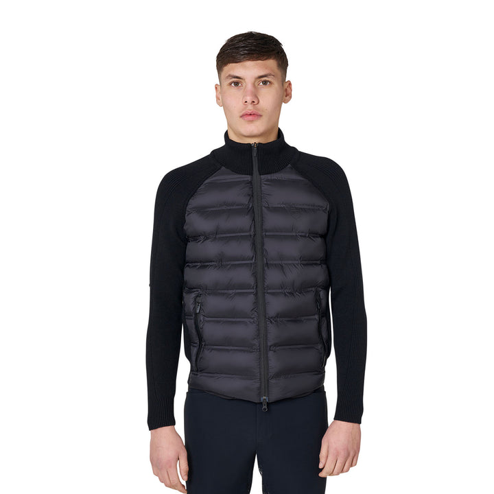 Men's Down Jacket With Knitted Sleeves - Black