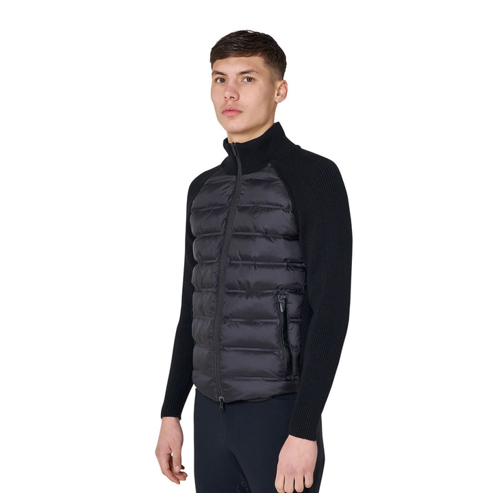 Men's Down Jacket With Knitted Sleeves - Black
