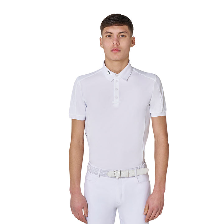 Men's Knit Insert Competition Polo Shirt - White / Pine Grove