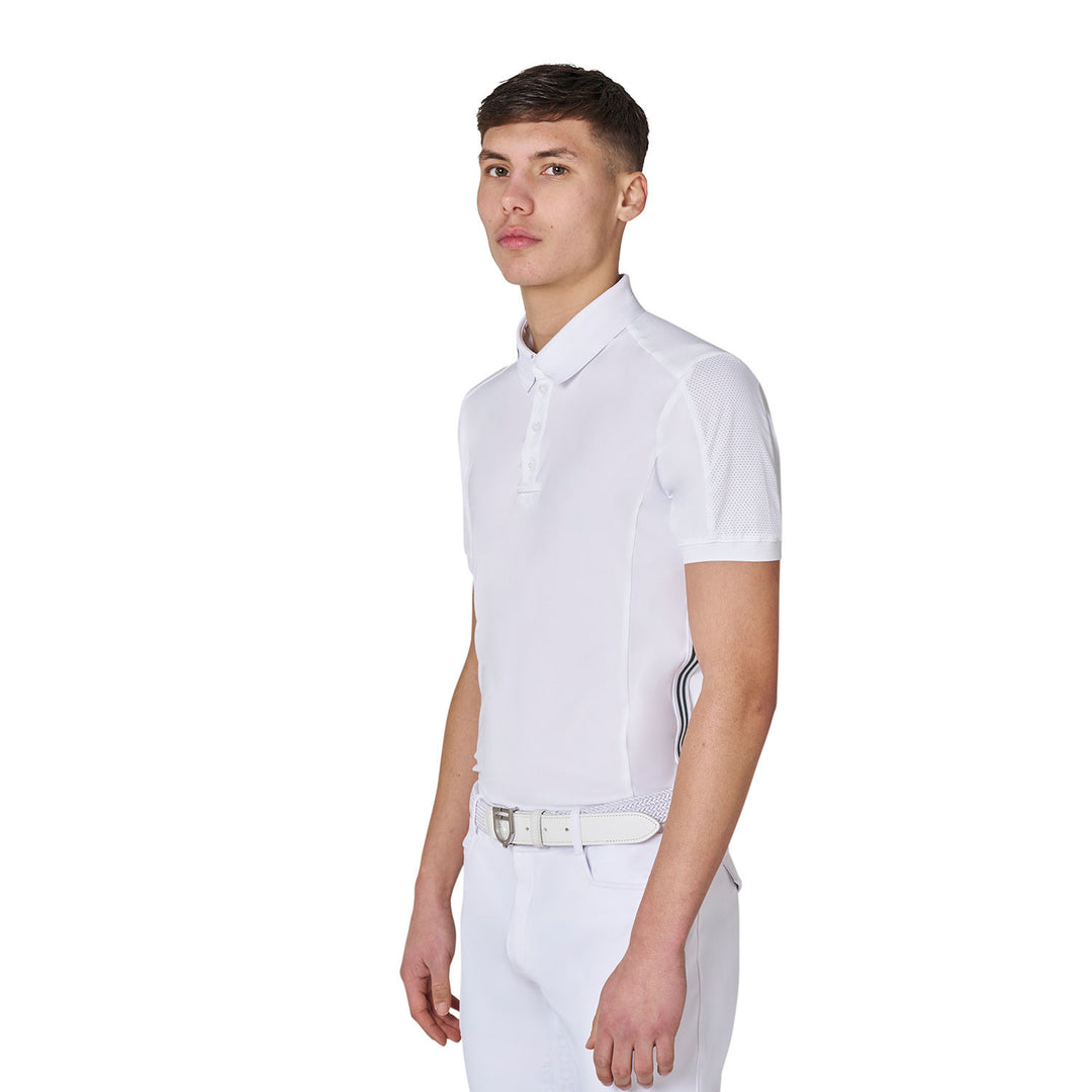 Men's Knit Insert Competition Polo Shirt - White / Pine Grove