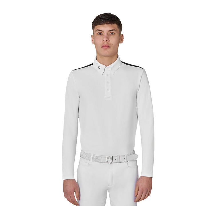 Men's Long-sleeved Competition Polo Shirt With Mesh Inserts - White