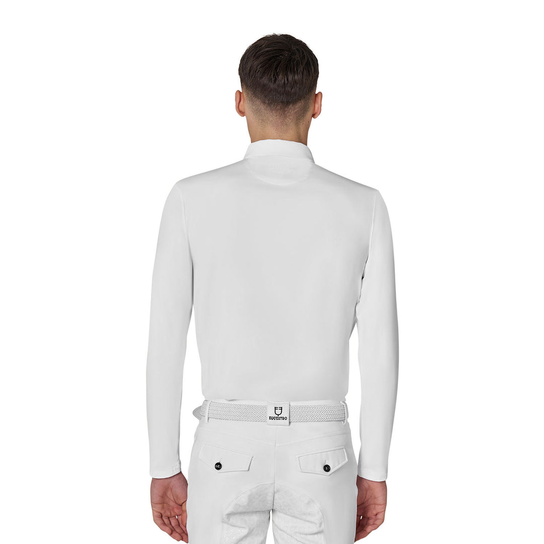 Men's Long-sleeved Competition Polo Shirt With Mesh Inserts - White