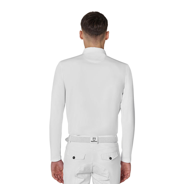 Men's Long-sleeved Competition Polo Shirt With Mesh Inserts - White