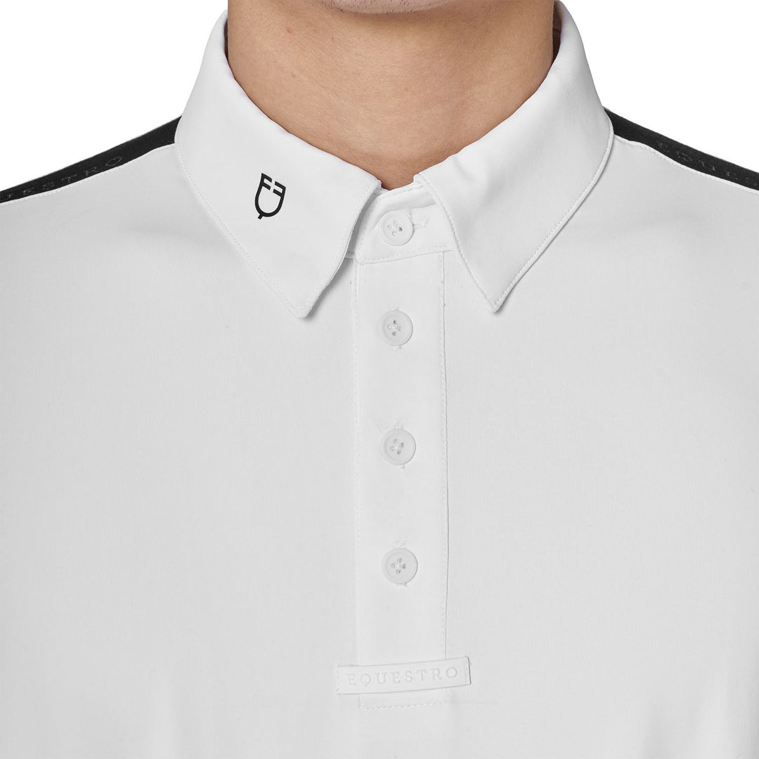 Men's Long-sleeved Competition Polo Shirt With Mesh Inserts - White