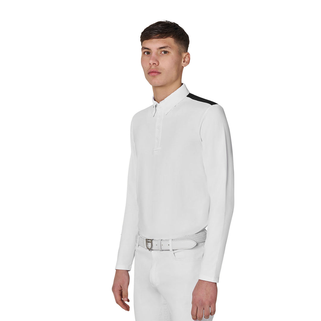 Men's Long-sleeved Competition Polo Shirt With Mesh Inserts - White