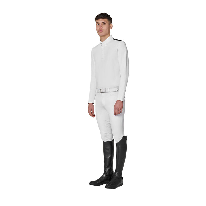 Men's Long-sleeved Competition Polo Shirt With Mesh Inserts - White