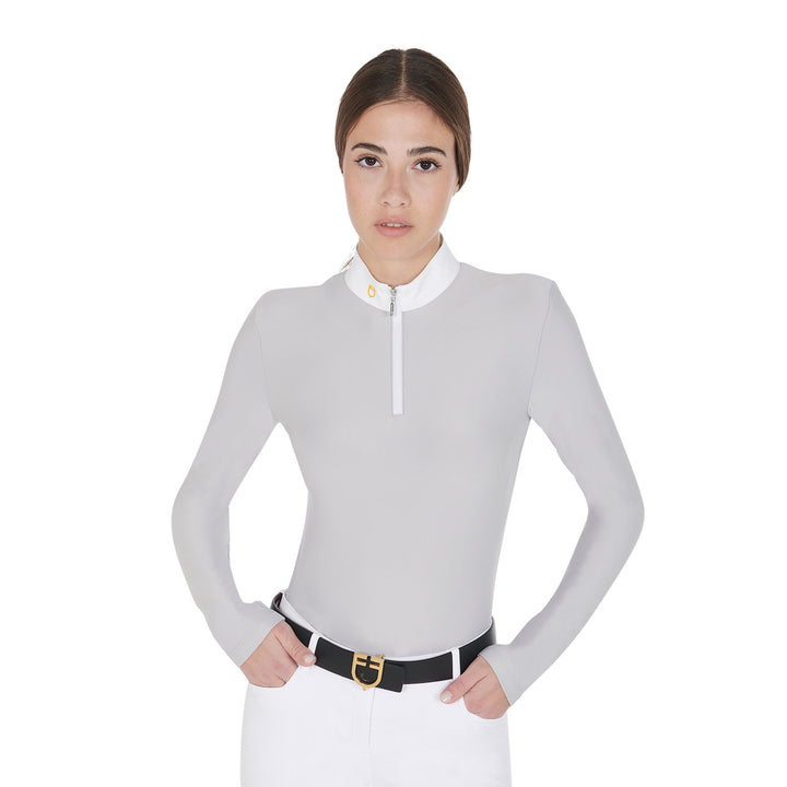 Women's long sleeved polo shirt in technical fleece fabric