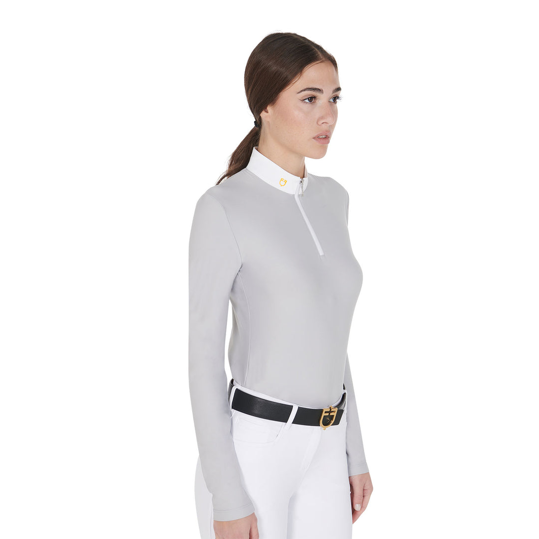 Women's long sleeved polo shirt in technical fleece fabric