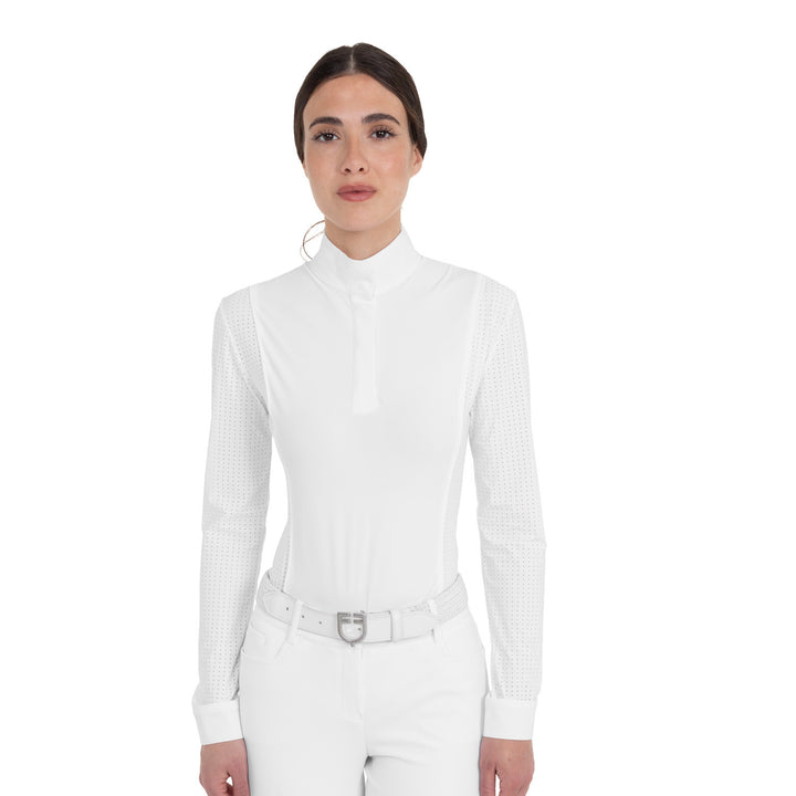 Women's Perforated Long-sleeved Competition Polo Shirt - White