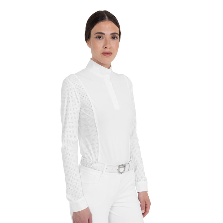 Women's Perforated Long-sleeved Competition Polo Shirt - White