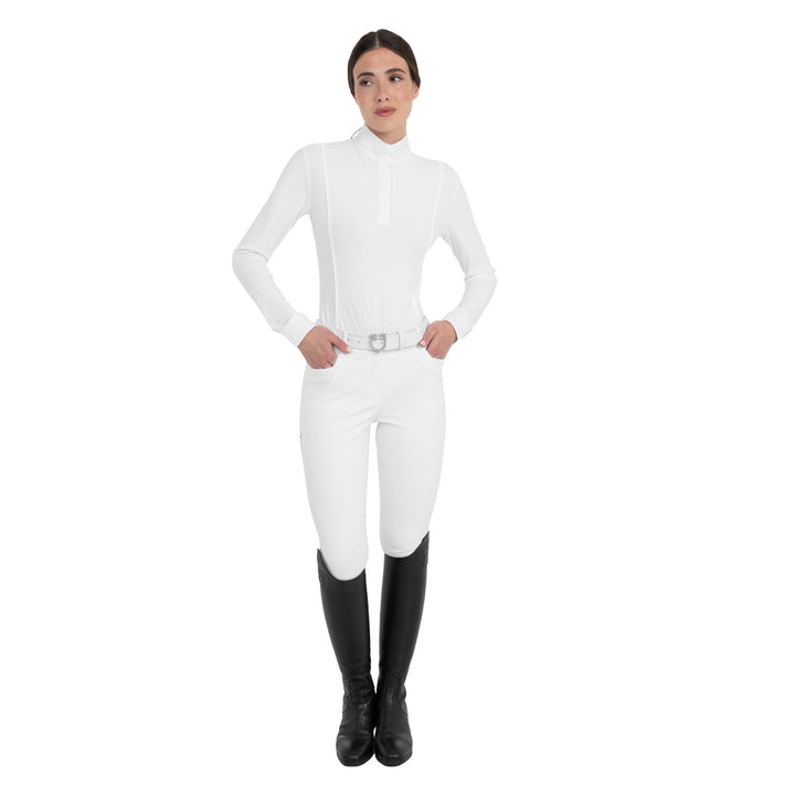 Women's Perforated Long-sleeved Competition Polo Shirt - White