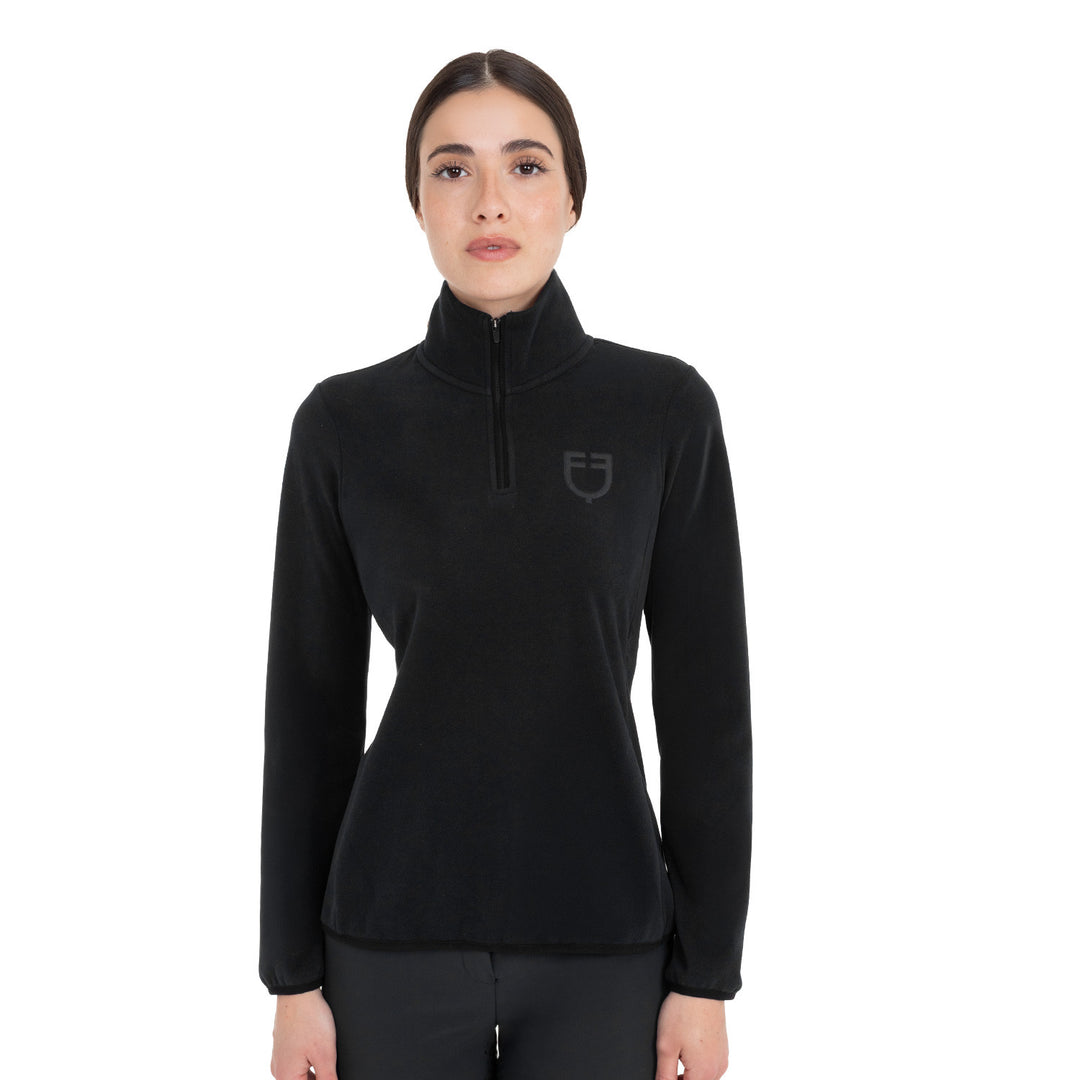 Women's High-neck Fleece Sweatshirt With 3/4 Zip - Black