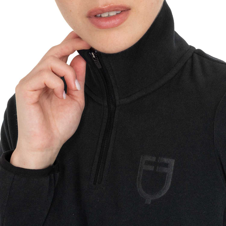 Women's High-neck Fleece Sweatshirt With 3/4 Zip - Black