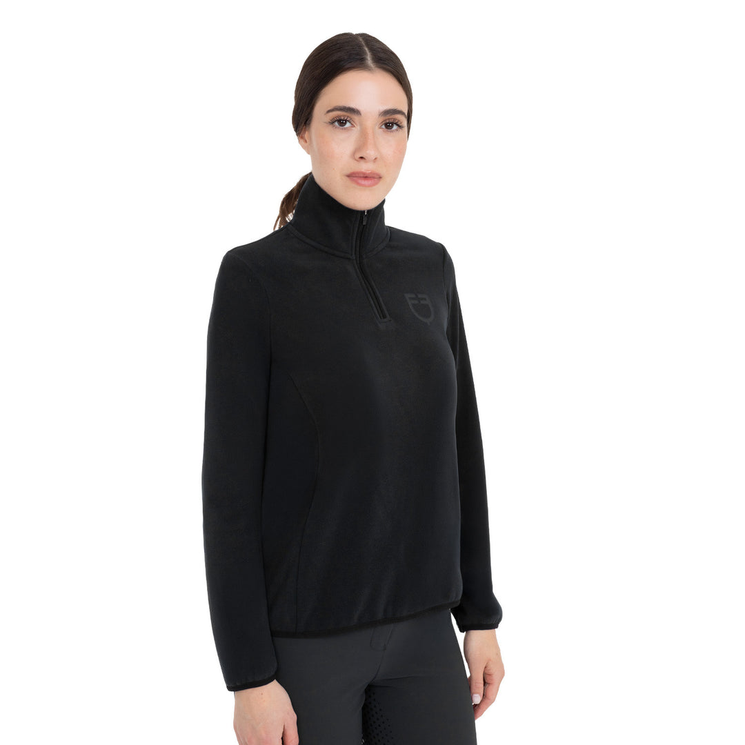 Women's High-neck Fleece Sweatshirt With 3/4 Zip - Black