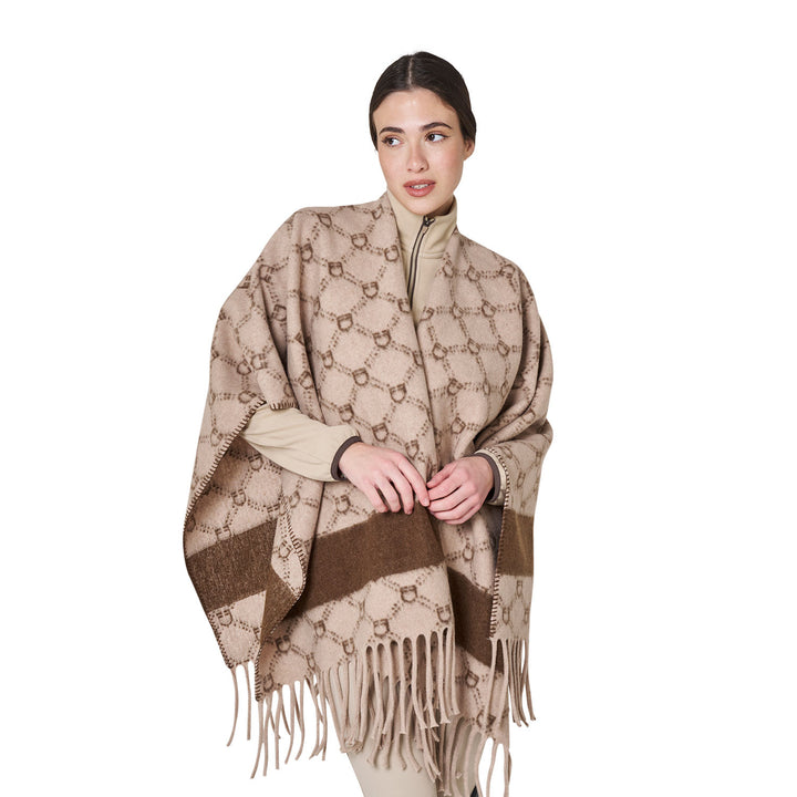 Women's Monogram Wool Cape - Antique White / Cobblestone / Coffee Liqueur