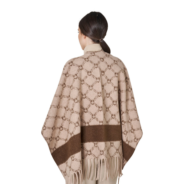 Women's Monogram Wool Cape - Antique White / Cobblestone / Coffee Liqueur