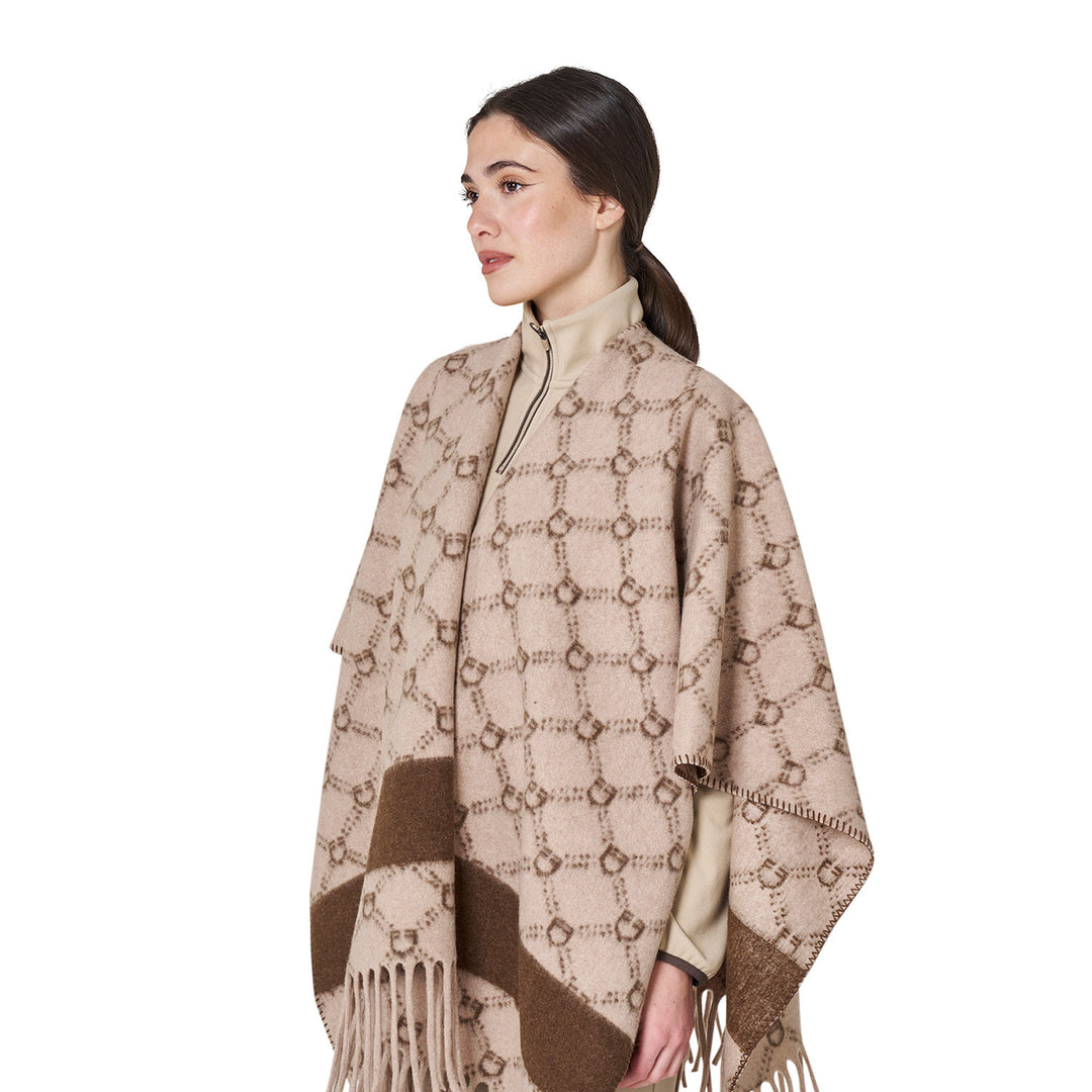 Women's Monogram Wool Cape - Antique White / Cobblestone / Coffee Liqueur