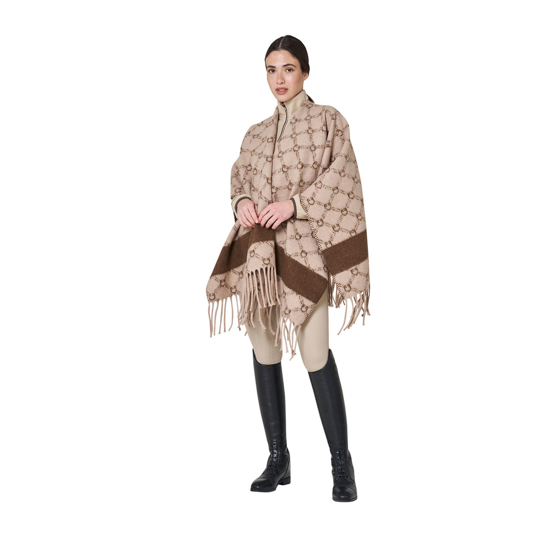 Women's Monogram Wool Cape - Antique White / Cobblestone / Coffee Liqueur