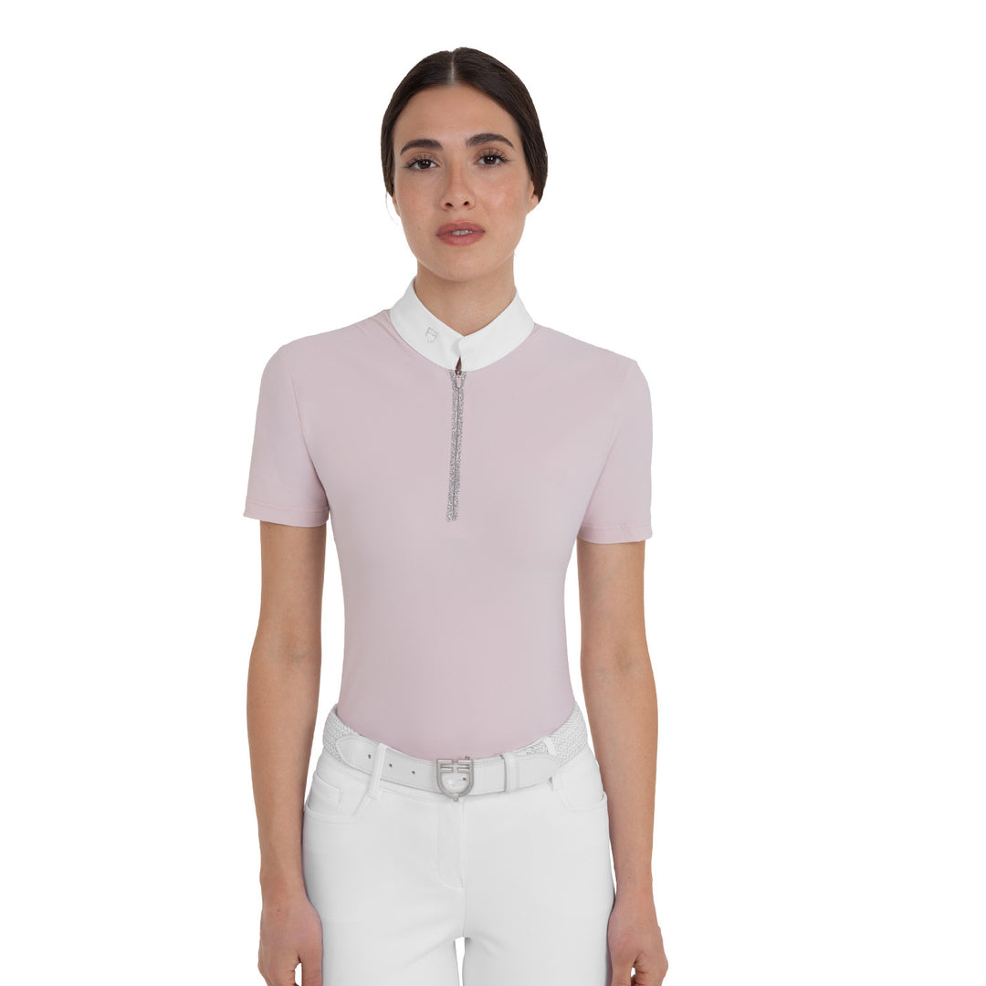 Women's Short-sleeved Competition Polo Shirt With Rhinestones - Hushed Violet