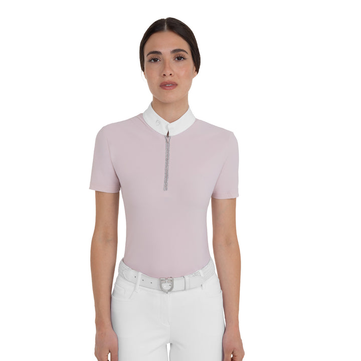 Women's Short-sleeved Competition Polo Shirt With Rhinestones - Hushed Violet
