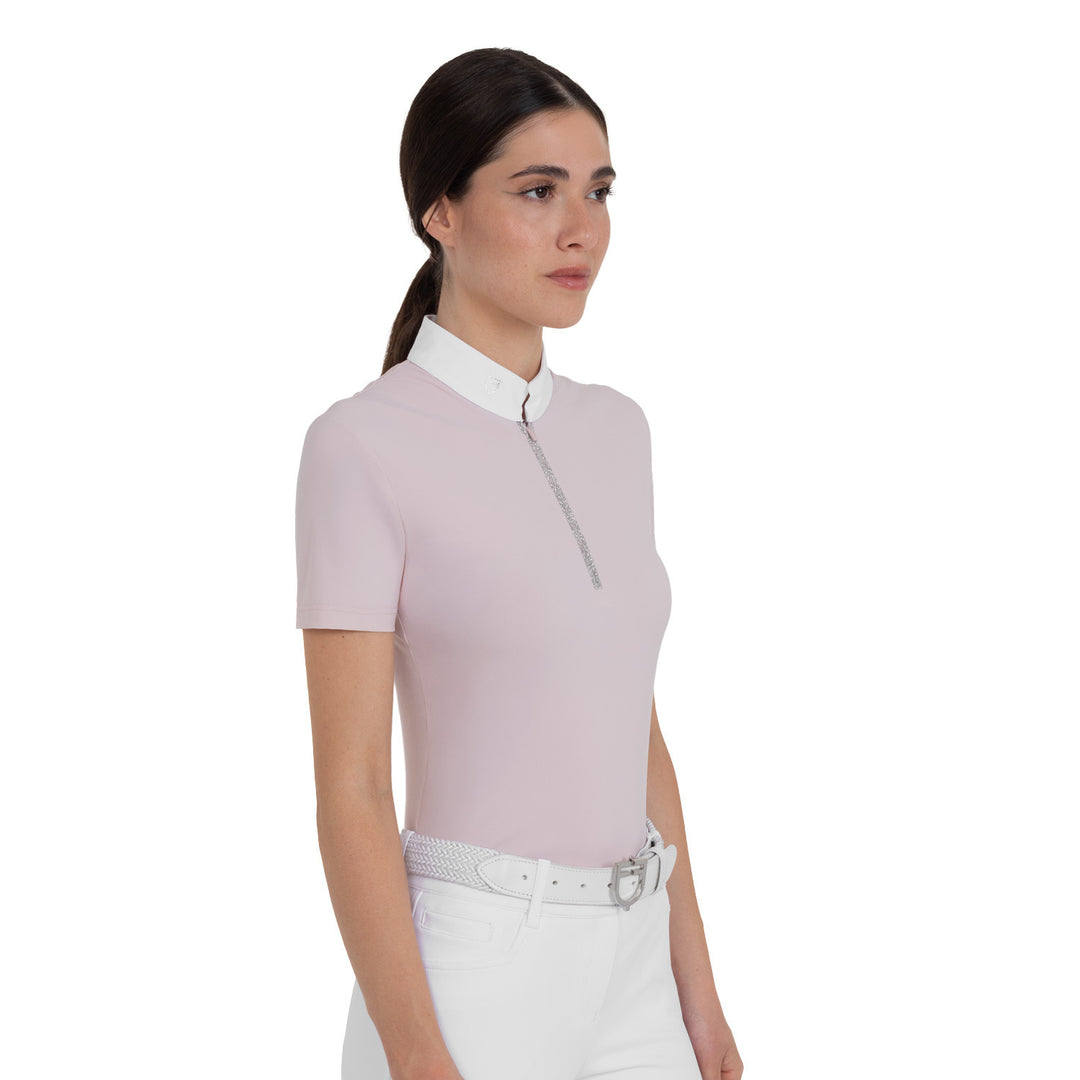 Women's Short-sleeved Competition Polo Shirt With Rhinestones - Hushed Violet