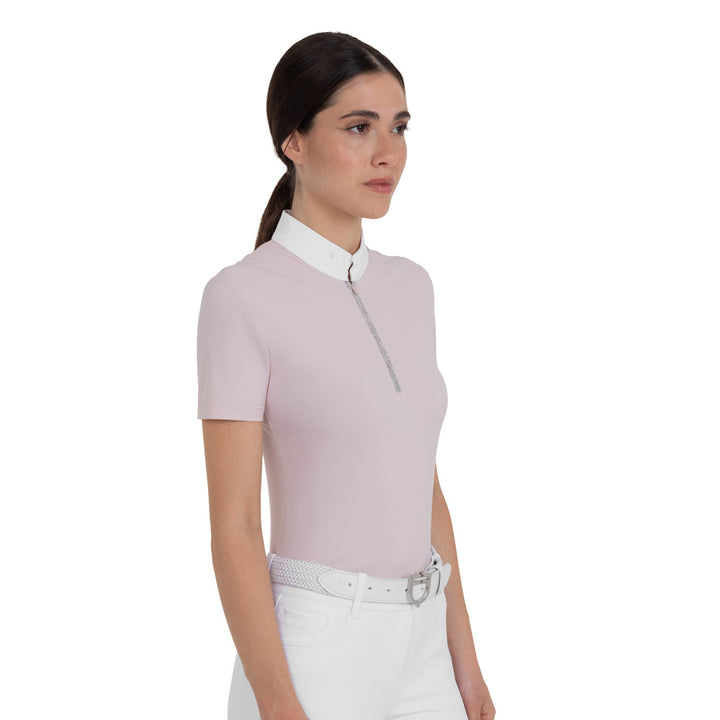 Women's Short-sleeved Competition Polo Shirt With Rhinestones - Hushed Violet